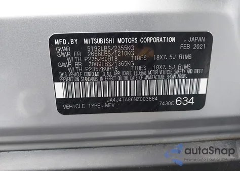2022 Mitsubishi Outlander Es 2.5 S-Awc from USA, damaged, VIN JA4J4TA86NZ003884